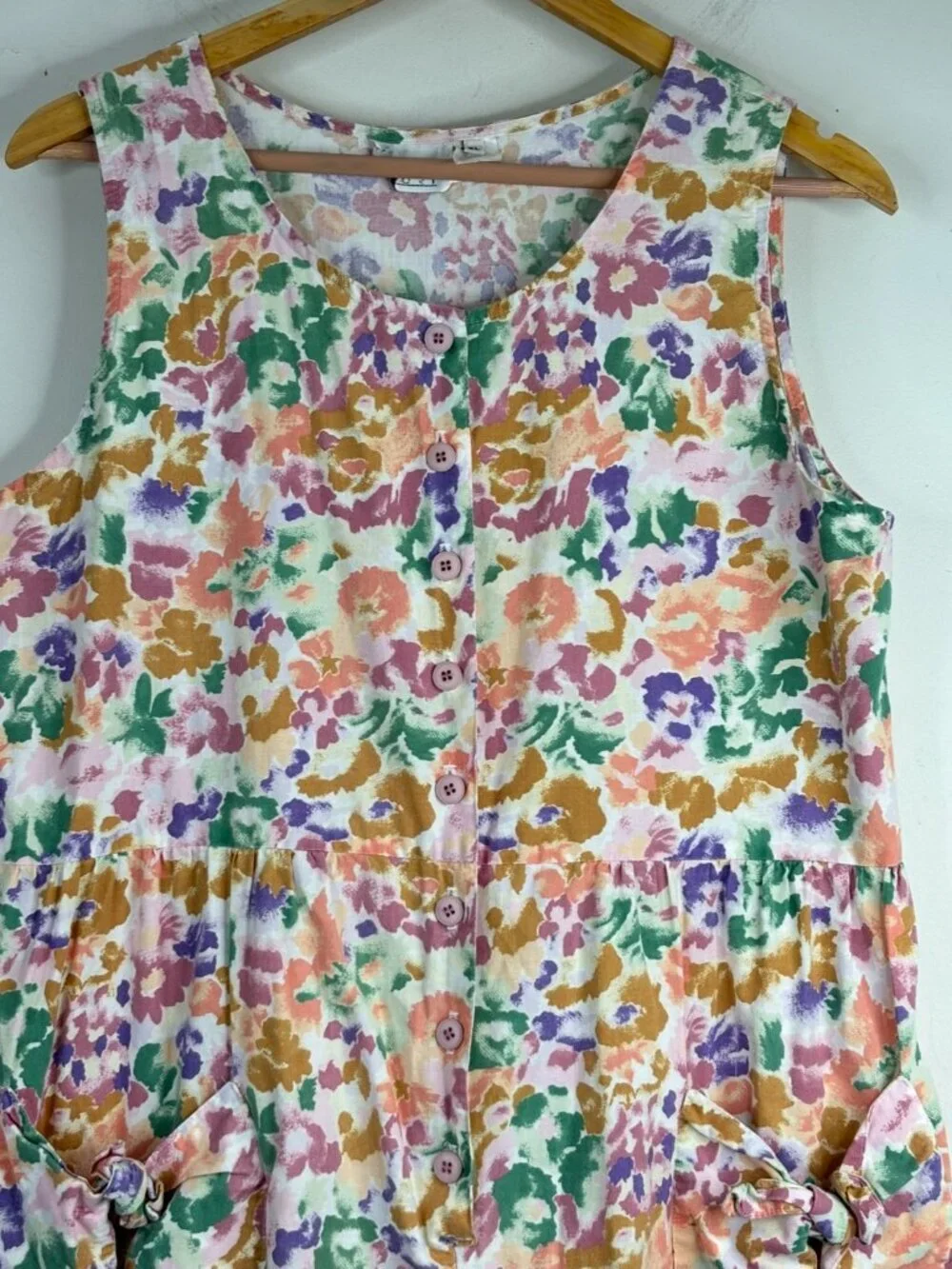VTG 90s Floral Bubble Romper XL Slouchy Balloon Leg Pocket Boho Cottage Festival
